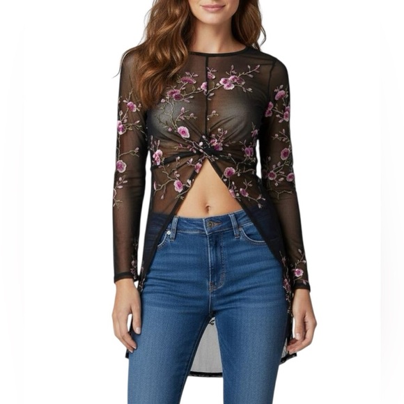 Weissman Black Floral Sheer Embroidered Metallic  Over Top Extra Small - Picture 1 of 9
